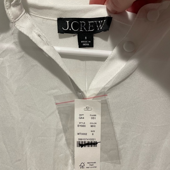 J. Crew Elena Chiffon Midi Shirt Dress Buttoned Tie Front Sundress White Size 8 - Picture 3 of 5